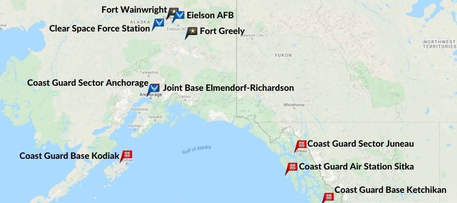 map of Alaska military installations