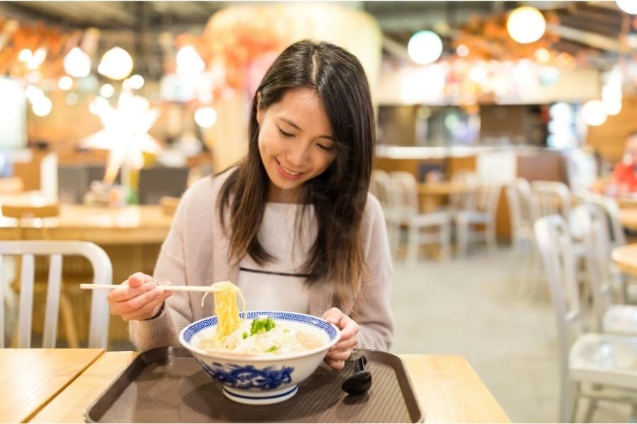 Eating in restaurant in Japan