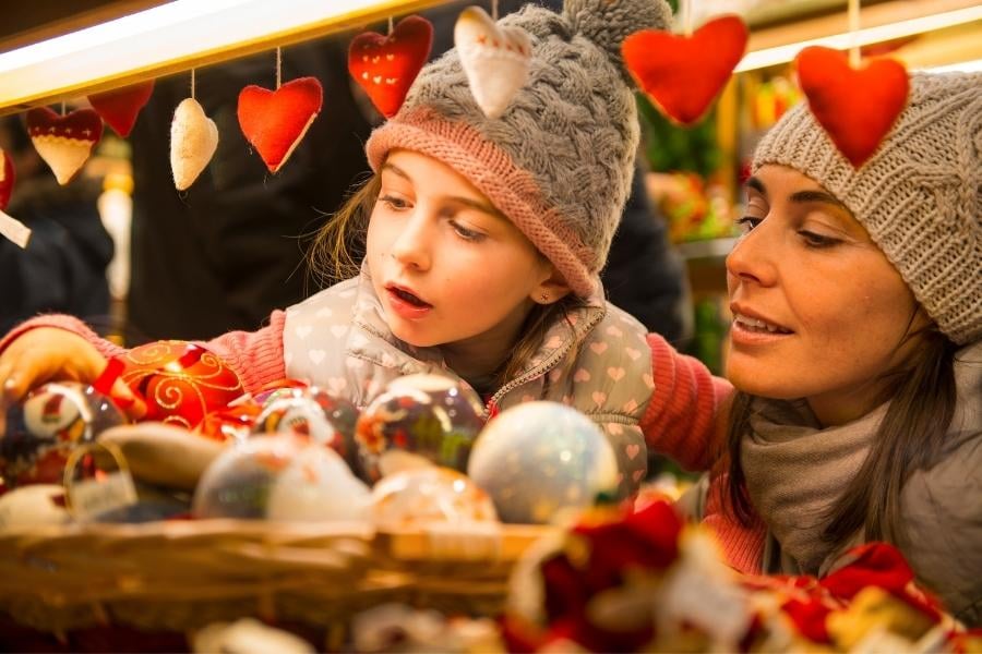 mother and daughter at Christmas market