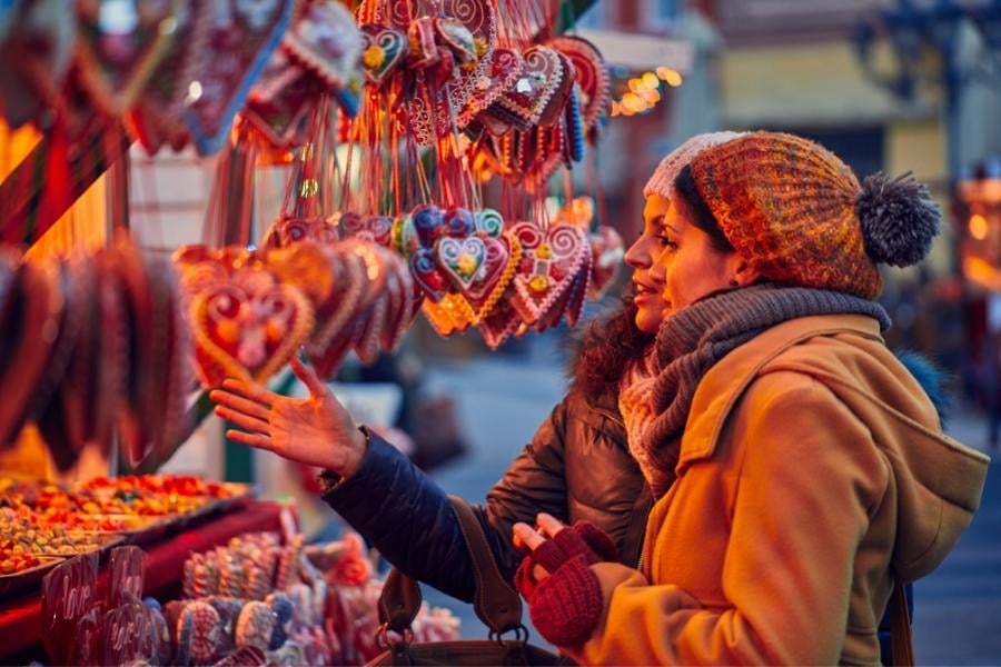 Friends enjoying a Christmas market