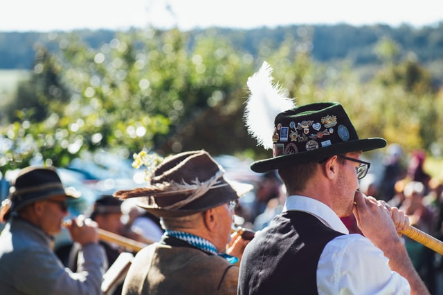 German men wearing lederhosen Oktoberfest