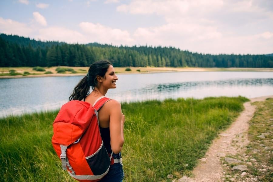 Woman traveling in the countryside