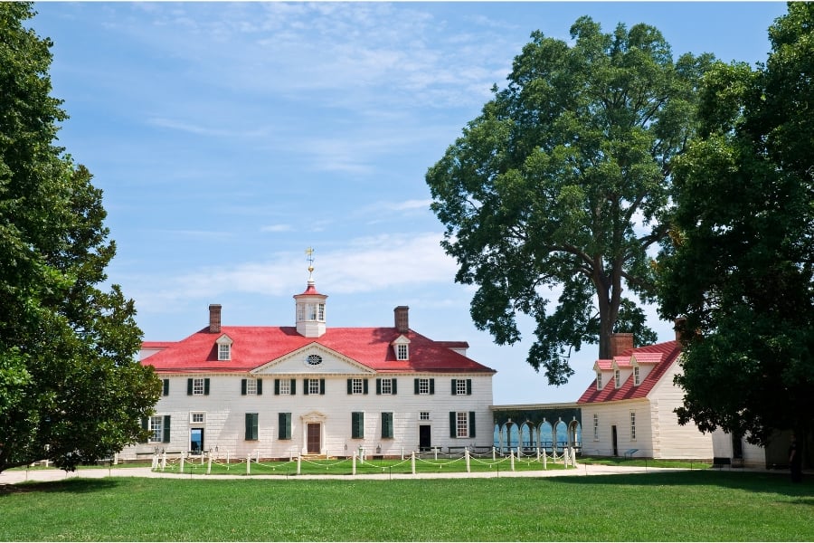 Mount Vernon and grounds with Potomac River in background