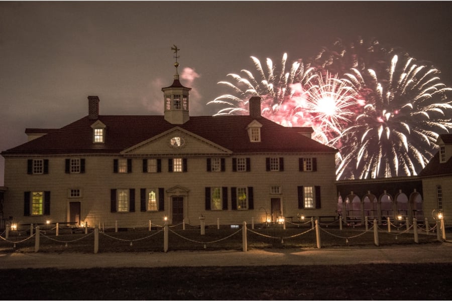 Mount Vernon with fireworks in background