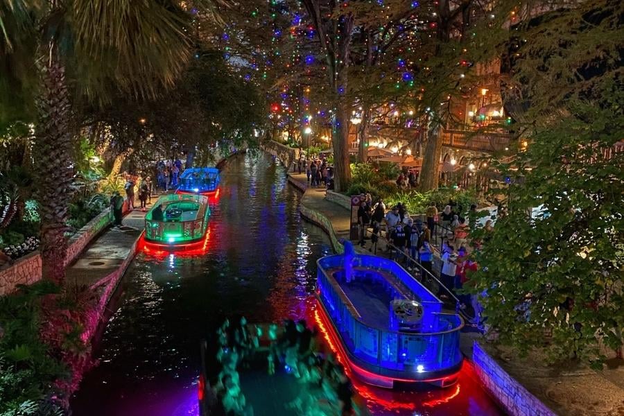 Holiday lights on the San Antonio River Walk