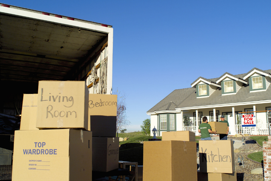 moving boxes in front of home