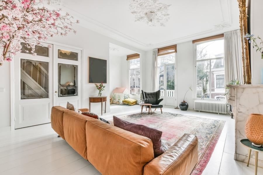 bright living room with windows