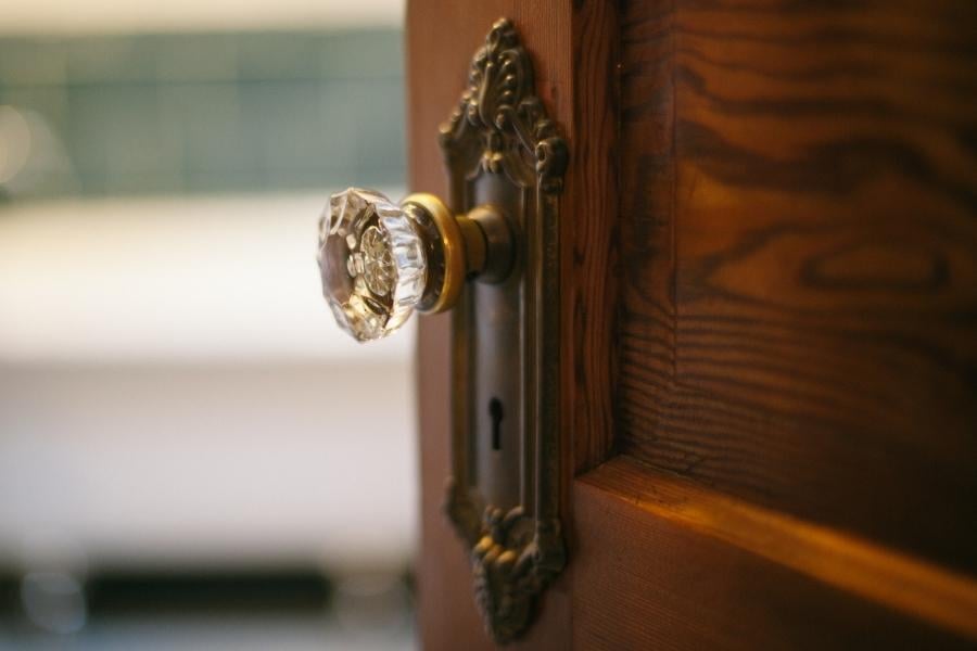 glass doorknob on a vintage door