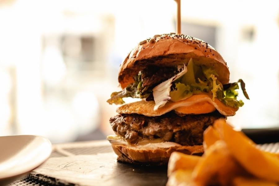 hamburger and fries close up