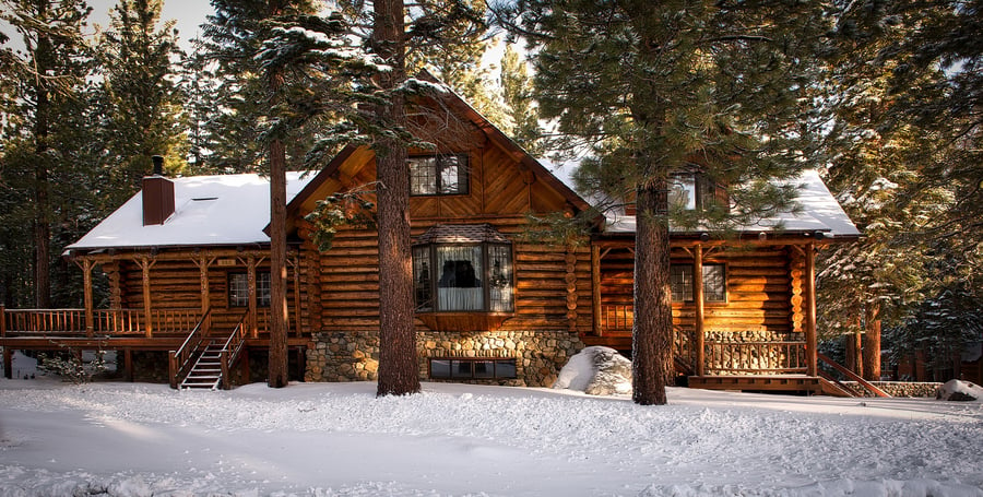 log house in the snow
