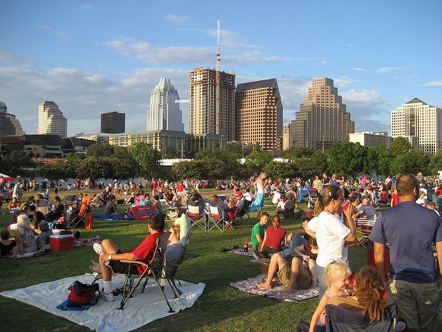 crowds at music fest in downtown Austin