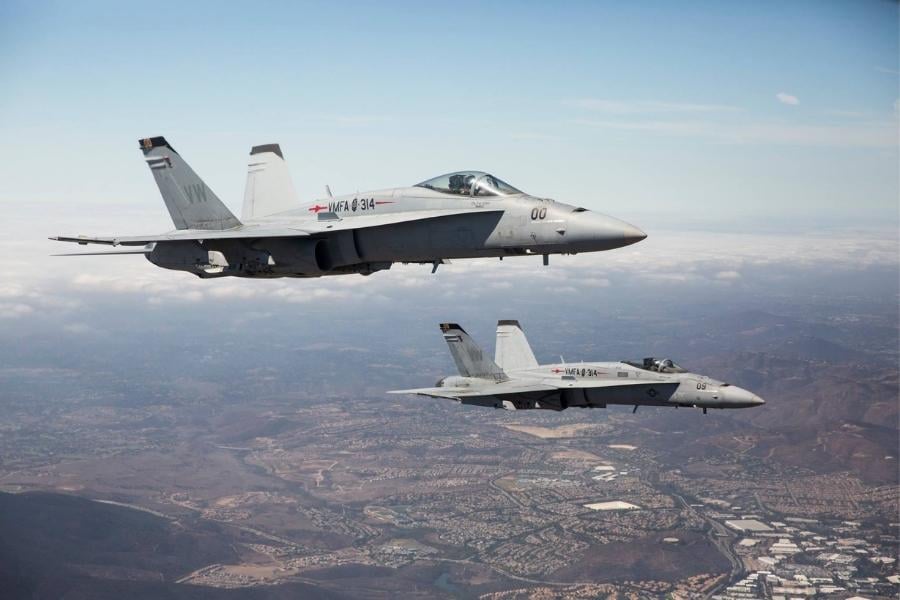 Two F/A-18 Hornets in Marine Corps task force demo at MCAS Miramar Air Show