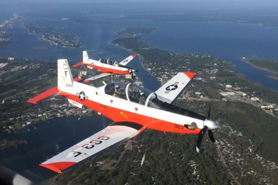 Navy Training Squadron TEN (VT-10) conducts a routine formation training event over the Pensacola operating area. 