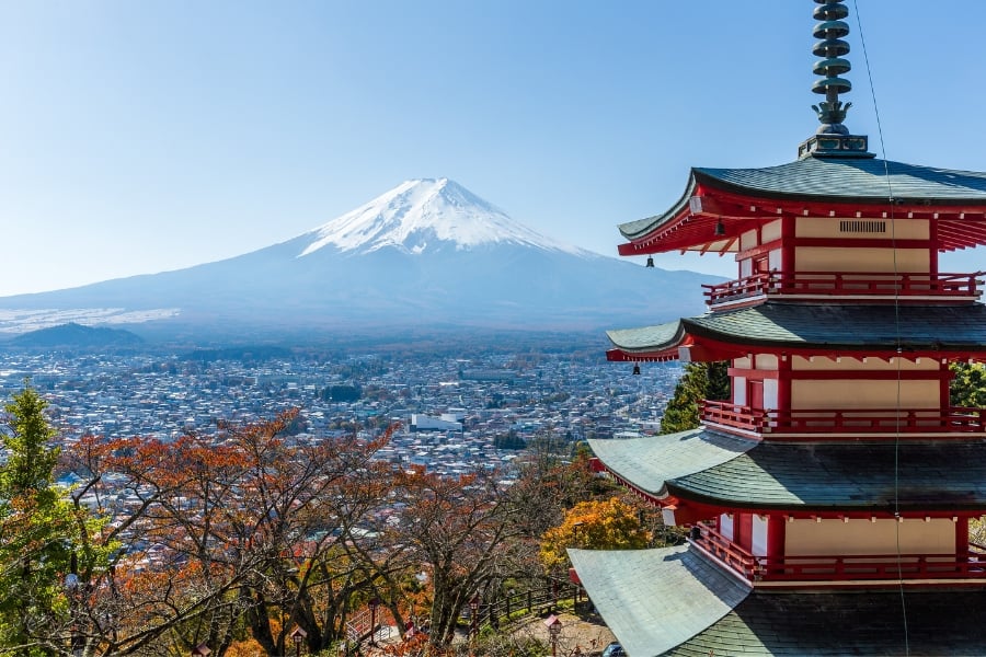 pagoda and Mt. Fuji in Japan