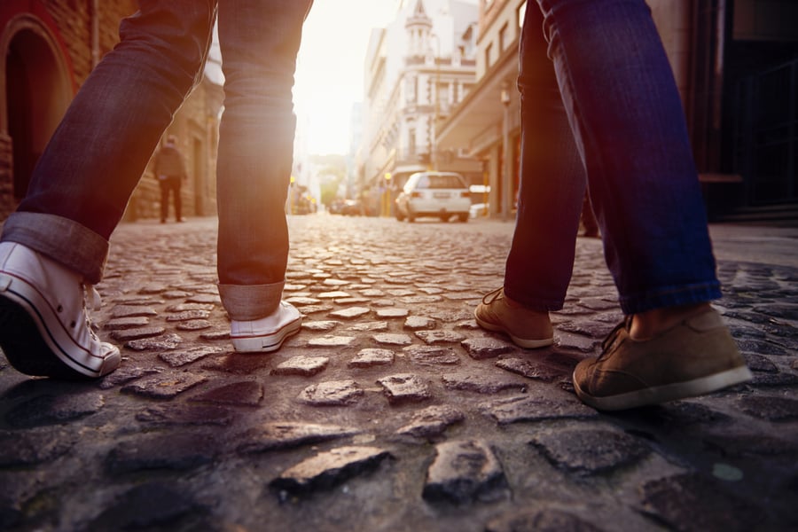 tourists walking in city