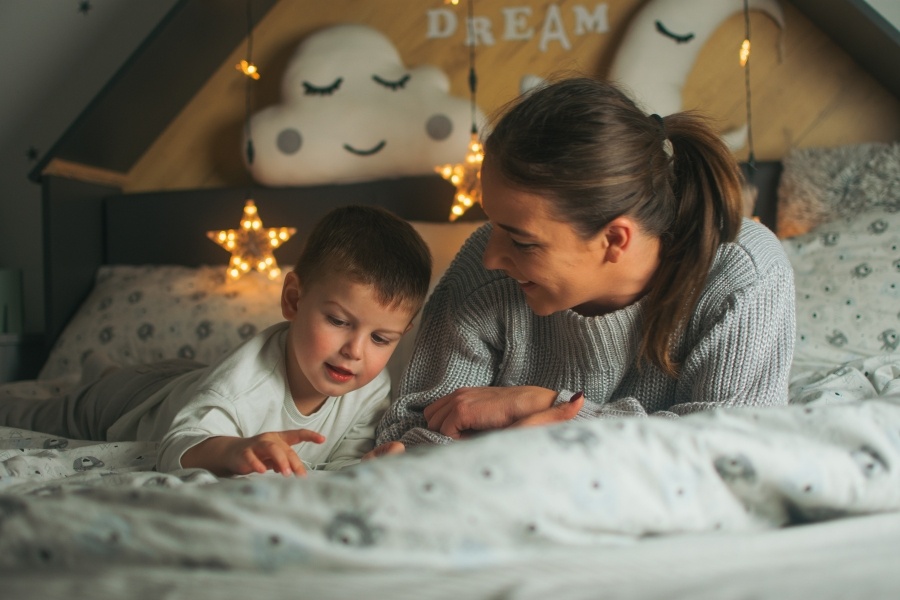 mother and child reading bedtime story