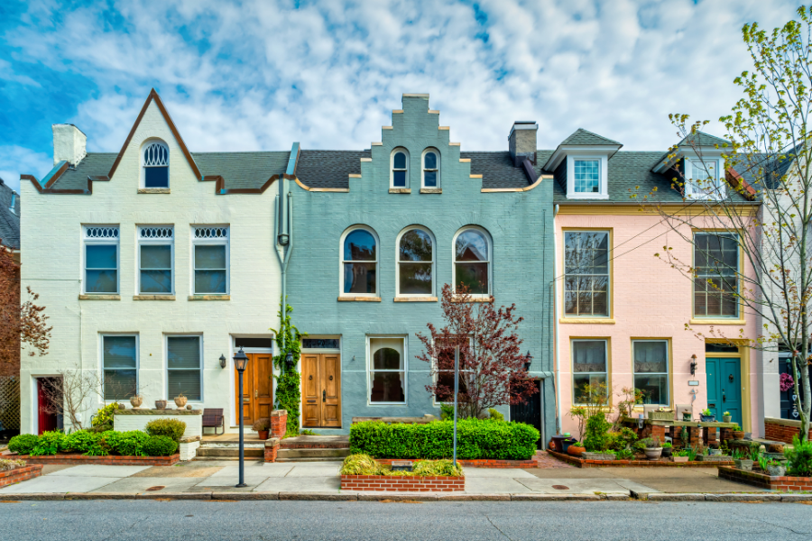 Colorful townhomes in Norfolk, Virginia