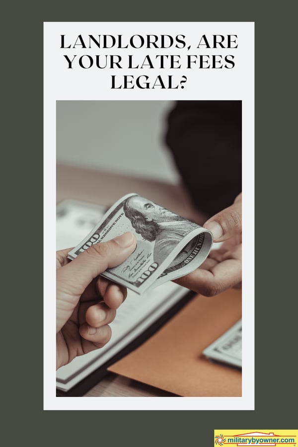 Person passing cash to another hand with text, Landlords, Are Your Late Fees Legal?