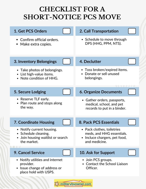 Short-Notice PCS Move Checklist Infographic