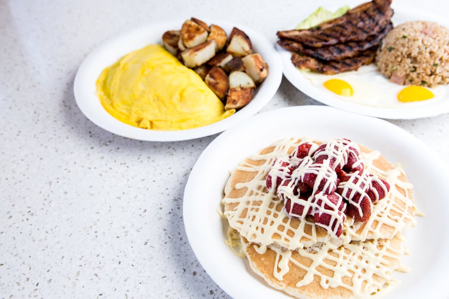 breakfast plates from Koa Pancake House on Oahu