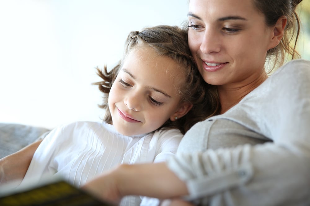 mother and daughter reading