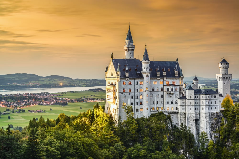 Neuschwanstein Castle in the Bavarian Alps of Germany.