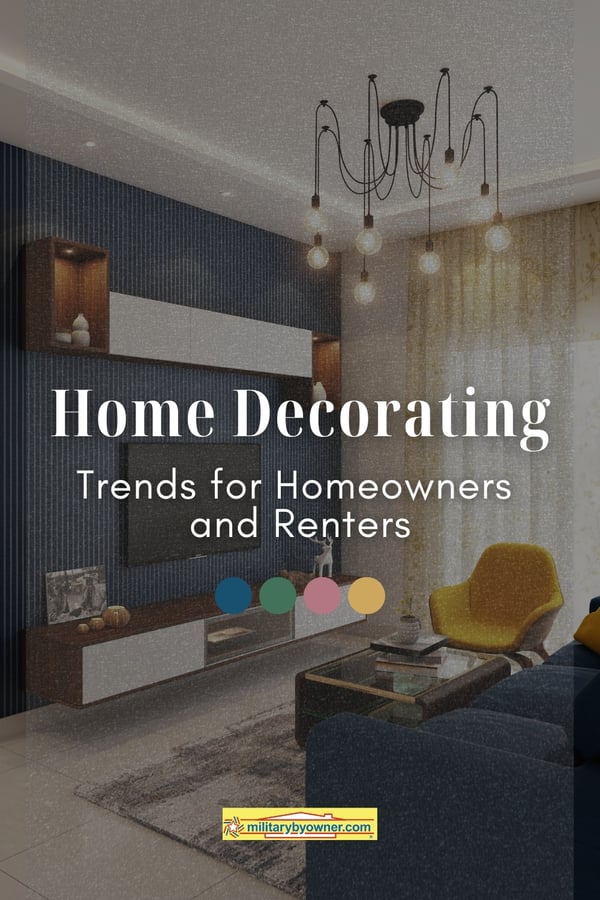 Living room with rich, bold colors and text, Home Decorating Trends for Homeowners and Renters