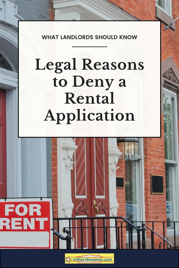 Image of apartment building and for rent sign with the wordsLegal Reasons to Deny a Rental Application