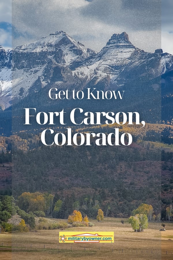 Colorado Springs landscape with text, Get to Know Fort Carson, Colorado