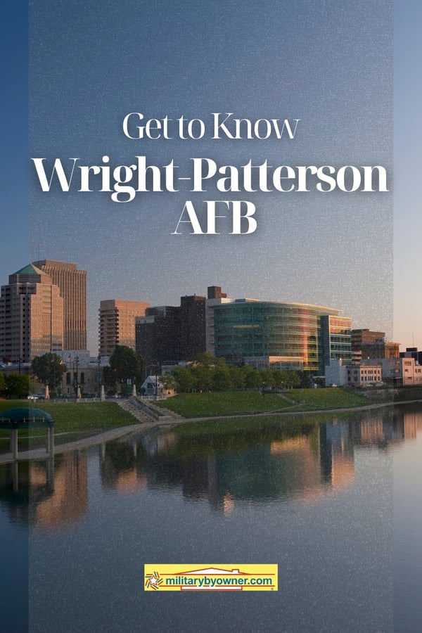 Dayton OH skyline with text, Get to Know Wright-Patterson AFB