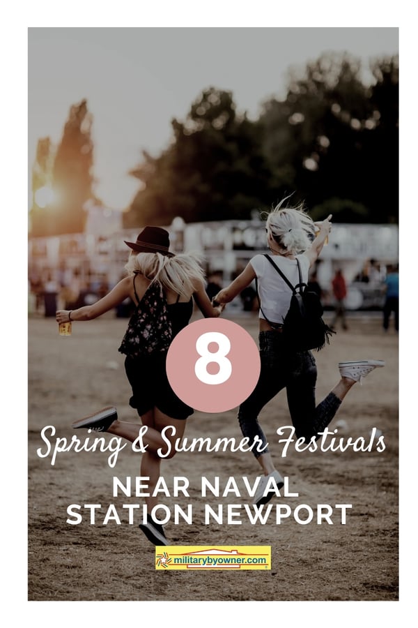 Girls playfully holding hands celebrating at festival with text, 8 Spring and Summer Festivals near Naval Station Newport