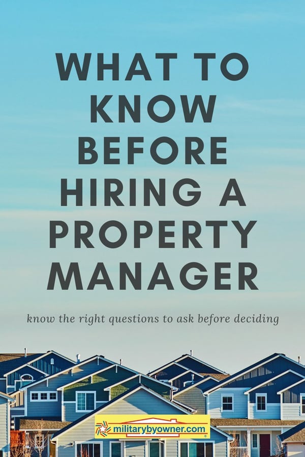 View of housetops with text, What to Know Before Hiring a Property Manager
