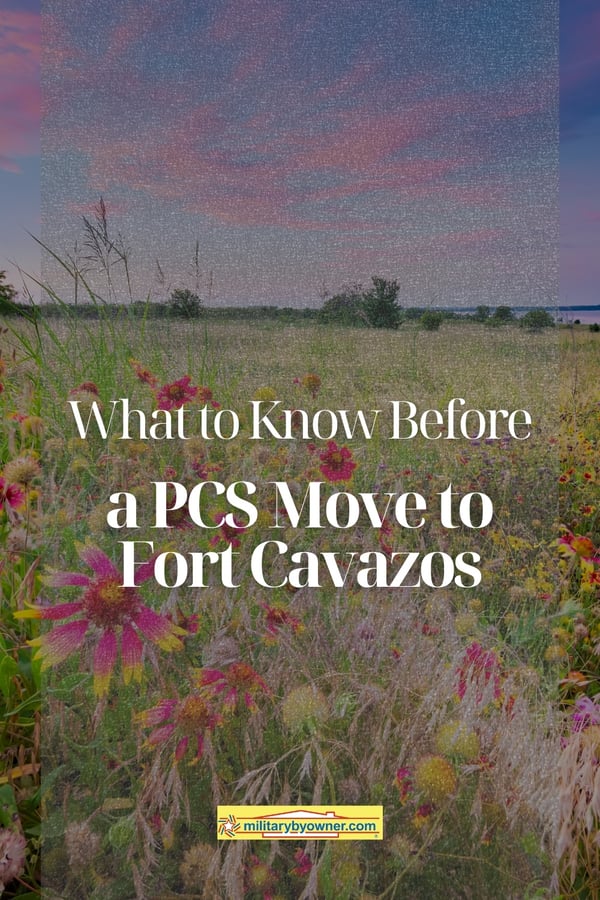 Flower-filled pasture in Texas with text, What to Know Before a PCS Move to Fort Cavazos