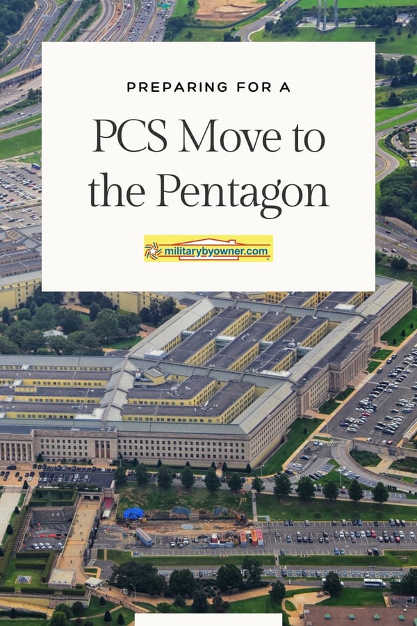 Photo of Pentagon in Virginia and parking lots overlaid with textWhat to Know for Your PCS Move to the Pentagon