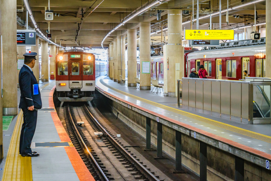 Train arriving at station in Japan