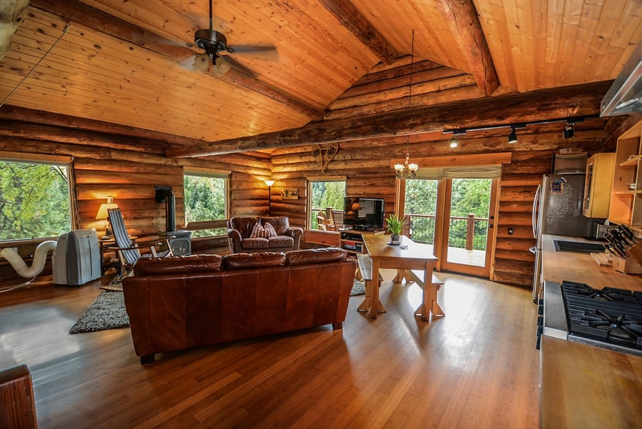 interior view of log cabin rental home