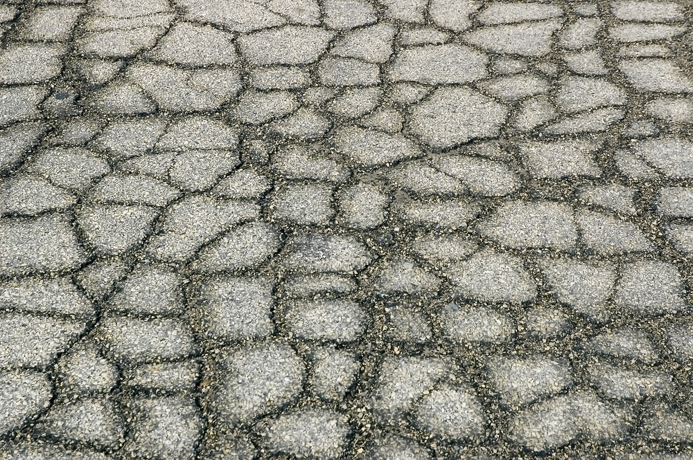 Asphalt pavement weathered into a jigsaw puzzle