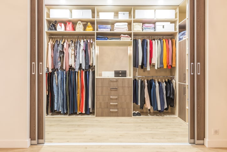 Ample closet storage is highlighted by home stagers