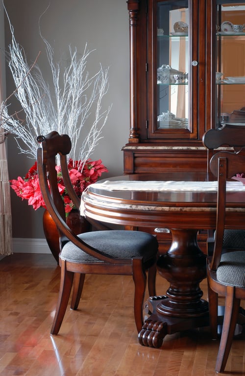 beautiful dark wood dining room table and chairs with china cabinet