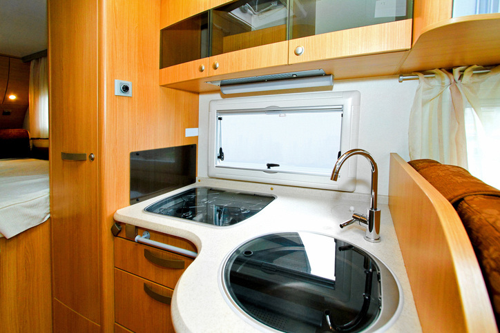 interior of RV and kitchenette