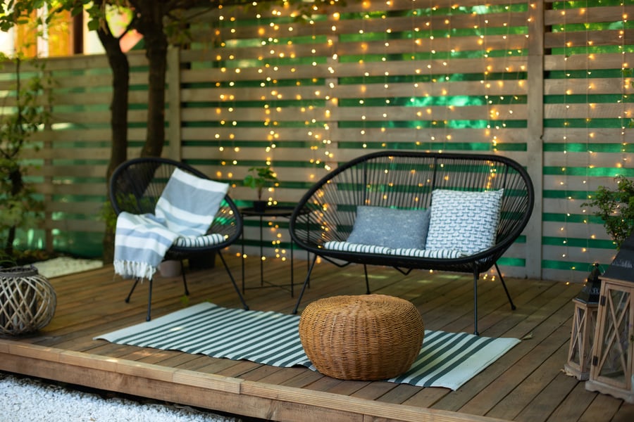 outdoor pergola with furniture in winter