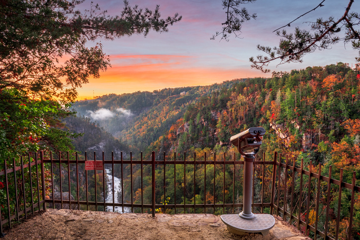 Tallulah Falls, Georgia, USA overlooking Tallulah Gorge in the autumn season.